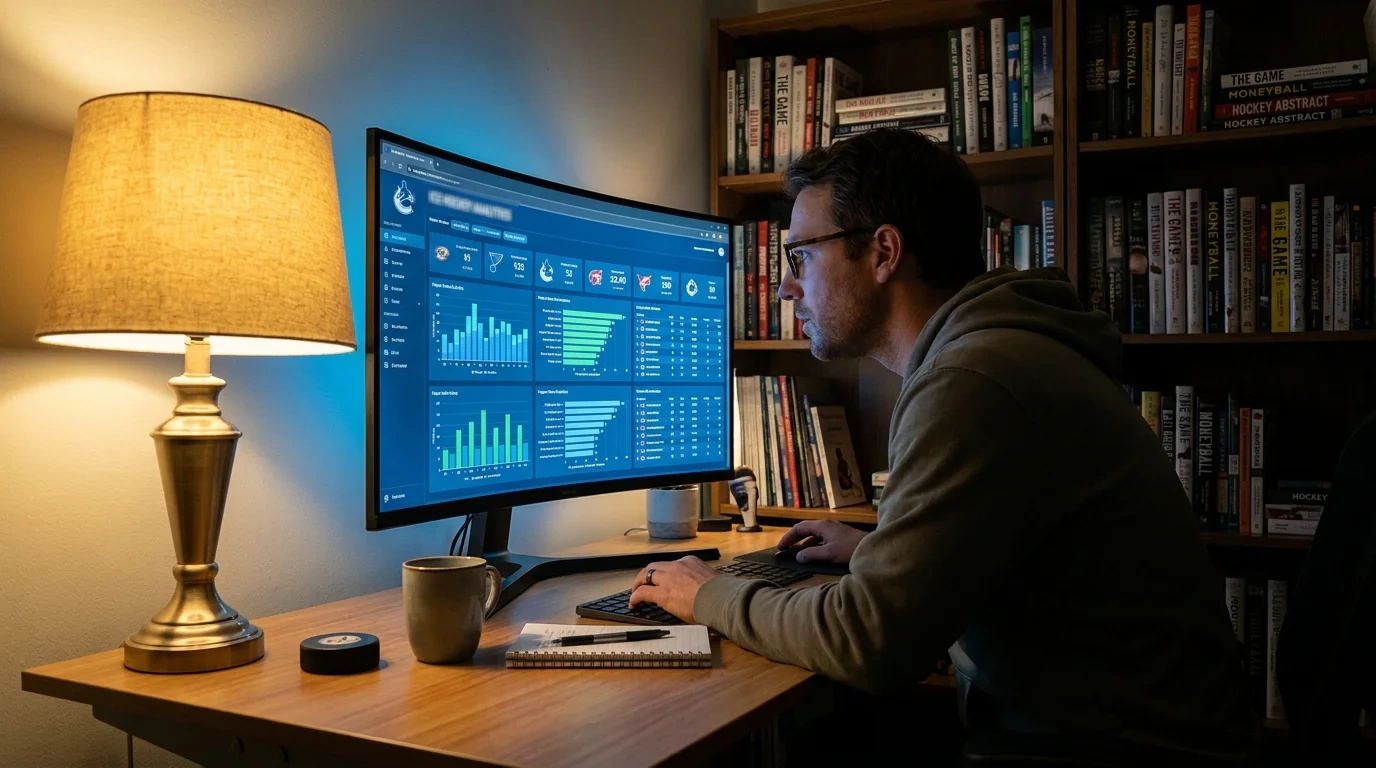 Data-driven hockey betting strategy concept with analytical approach to ice hockey wagers